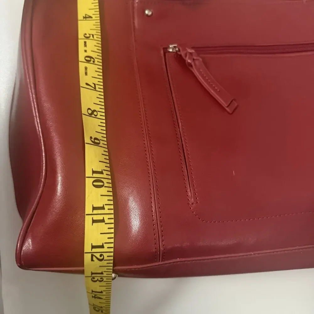 Franklin Covey Leather Bag Red multi Pockets Expandable Briefcase Laptop Office